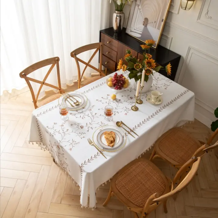 Elegante mantel de lino con diseño de plumas - Lavable - Perfecto para picnics, camping, bodas, fiestas navideñas, Acción de Gracias, restaurantes y buffets - Rectangular, tejido a máquina - 1