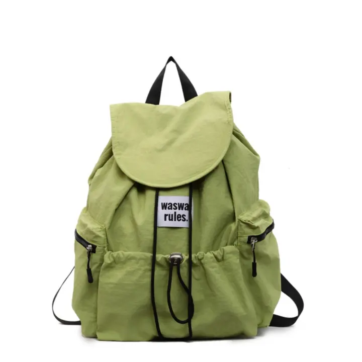 Mochilas simples de Color sólido con cordón, bolsos de hombro fruncidos de gran capacidad y peso ligero, mochila escolar informal de nailon para estudiantes al aire libre - 1