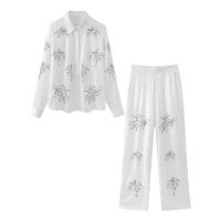Conjunto de Moda para Mujeres OUWU Camisa de Manga Larga, Pantalones Rectos, Top de Encaje, Pantalones Sueltos - details 5