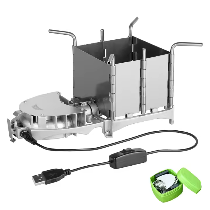 Estufa de barbacoa portátil de leña para acampar al aire libre, soplador electrónico, BRS-116, 6000W - 1