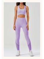 Traje de Yoga sin costuras para mujer, chaleco deportivo a prueba de golpes, mallas de cintura alta, pantalones de Yoga para correr - details 20