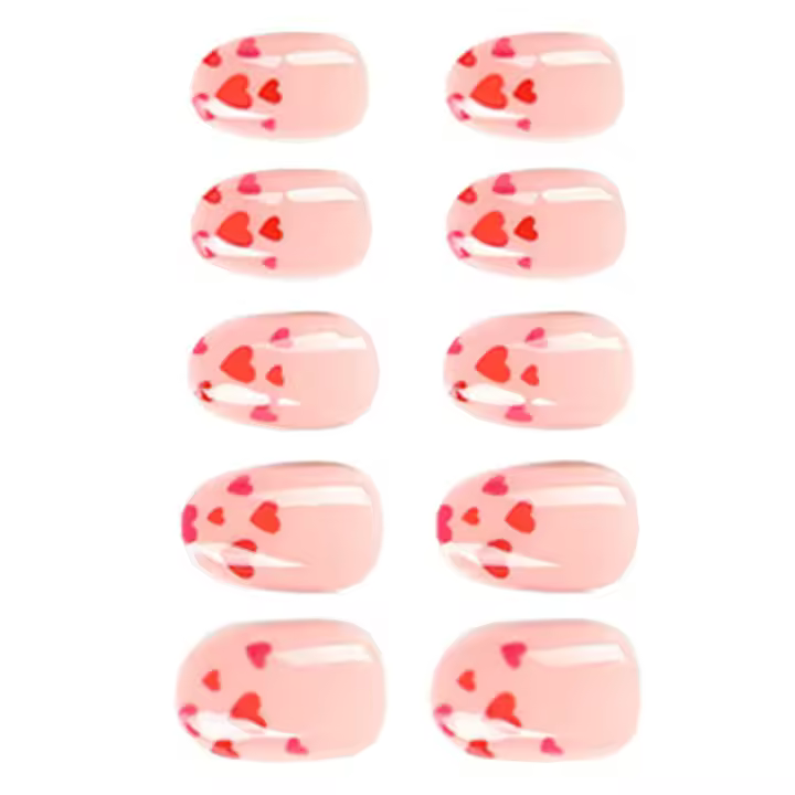 Uñas postizas rosas para el día de San Valentín, colores brillantes y diseño llamativo, adecuadas para uso a largo plazo - 1