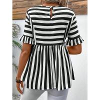 Nuevo Vestido camisero de verano para mujer, cuello redondo, manga con volantes, holgado, cómodo, a rayas - details 13