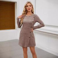 Vestidos de punto de manga larga de moda otoñal para mujer, vestido ajustado de color sólido para dama - details 7