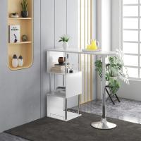 Mesa de Bar Mesa de Bistro Mesa de Comedor con Tres Rejillas Estructuras para Vino, Metal, MDF 113x40x105cm(LxAxH) Blanco - details 1