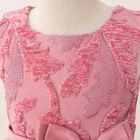 Vestido de dama de honor con flores y lentejuelas a la moda, vestido Formal rosa para fiesta de boda, vestido de princesa con lazo de tul, ropa de noche de cumpleaños para niños - details 4