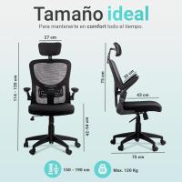 Silla de Oficina Ajustable y Reclinable Soporte Lumbar, Reposacabezas Ajustable, Plegable, Transpirable, Ruedas Giratorias 360° Soporta hasta 120kg - details 15