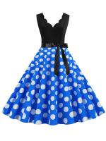 Dot print summer women elegant vintage party casual sleevelss a line dress - details 16