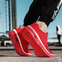 Zapatillas de correr con cámara de aire para hombre y mujer, zapatos informales a la moda, color rojo, para caminar al aire libre y gimnasio - details 18