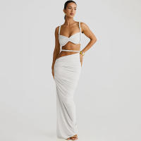 BUNO-Conjunto de 2 piezas de tejido para mujer, camisolas cortas plisadas lisas impresionantes + faldas largas de cintura alta, traje de vacaciones de tendencia femenina - details 35