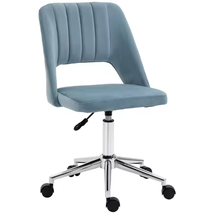Silla de oficina ergonómica azul de terciopelo para comodidad Silla giratoria Vinsetta Altura ajustable para sala de estar y oficina - 1