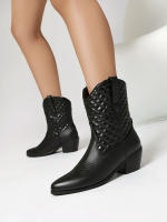 Nuevas botas occidentales de mujer, botines cortos, botines cortos de punta cuadrada retro con tacón grueso para mujer - details 6