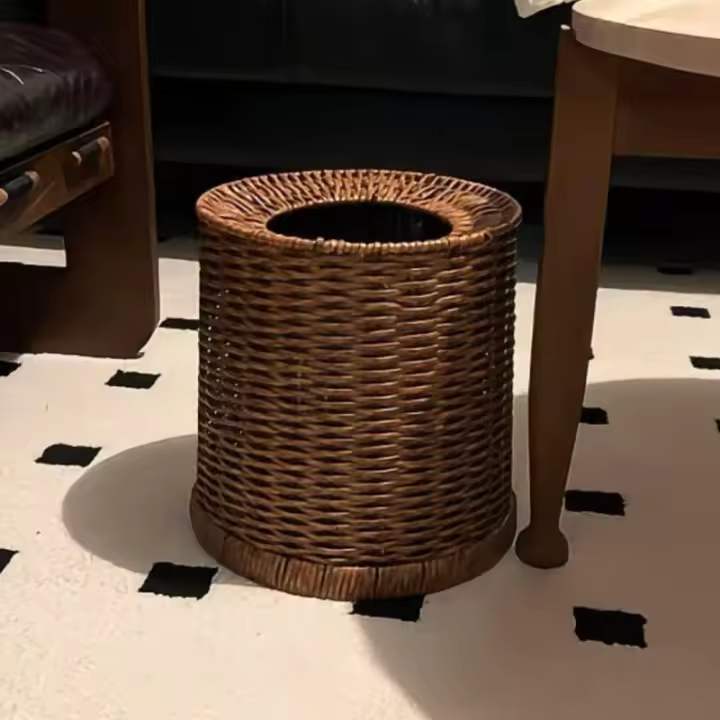 Papelera Retro de ratán, gran capacidad, hogar, cocina, sala de estar, luz de lujo, alta gama, tejido a mano sin tapa - 1