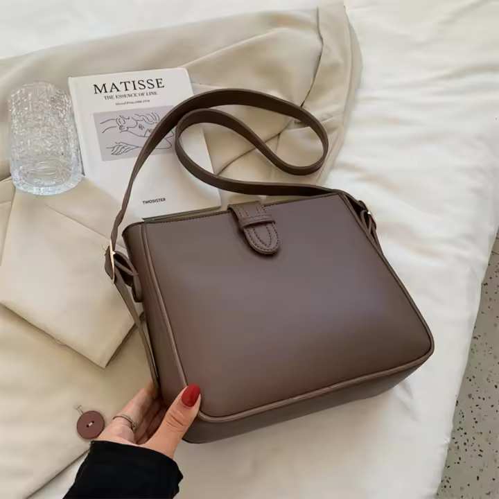 Bolso cuadrado de cuero PU de gran capacidad, bolso de hombro Simple que combina con todo de estilo coreano, bolso de almacenamiento, bolso de mano cuadrado Ins para exteriores - 1