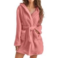 Pijama tipo jersey con capucha para mujer, albornoz cálido de color sólido para el hogar, 2024 - details 0