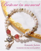 Pulsera de Perla de Agua Dulce Encanto de Zirconia de Piedra Natural 8mm de Fresa de Cuarzo - details 0