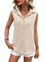 Camisa y blusa de verano sin mangas con botones sueltos de Color sólido para mujer, Tops femeninos 2024 - details 25