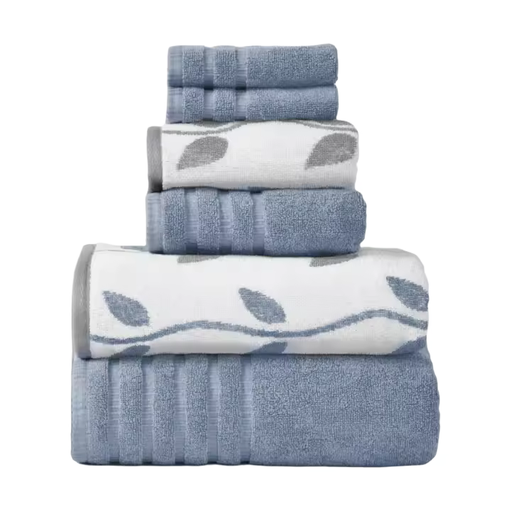 137 x 68,6 x 0,5 cm Hilo Teñido Organic Vines Jacquard Sólido Ultra Suave Algodón Peinado Toalla Set 6 Toallas teñidas con Hilo vides Azules, Algodón, Sencillo - 1