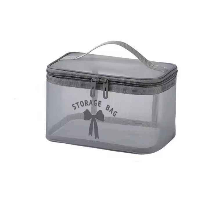 Bolsa de cosméticos de malla transparente informal, neceser de mano de gran capacidad, bolsa organizadora de maquillaje transpirable lavable, viaje - 1