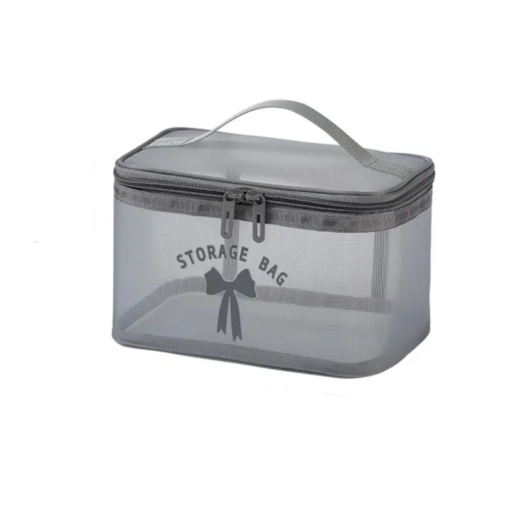 Bolsa de cosméticos de malla transparente informal, neceser de mano de gran capacidad, bolsa organizadora de maquillaje transpirable lavable, viaje - 1