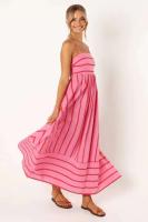 Vestido largo a rayas para mujer, ribete sin mangas con tirantes, cuello delgado, playa y fiesta, 2024 - details 9