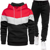 Sudadera de tres colores para hombre, traje deportivo informal de moda, Top con capucha de empalme, pantalones, traje de dos piezas, primavera y otoño - details 2