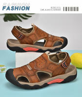 Sandalias de cuero genuino de verano para hombre, cómodas sandalias de playa para exteriores, zapatos romanos informales con punta anticolisión para senderismo y viajes - details 12