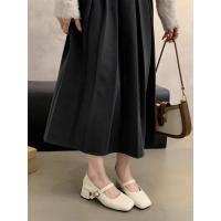 Francés retro cabeza cuadrada boca poco profunda solo zapatos femeninos 2025 tacón medio tarde noche temperamento hadas tacón grueso Mary Jane pequeños zapatos de cuero - details 8