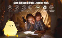 Night Lights for Kids Pear Shaped Cute Silicone Nightlight 7 Colors Dimmable Night Lamp USB Charging for Bedroom Bedside Room - details 9
