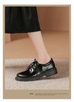 Nuevo otoño cabeza redonda de cuero suave con cordones zapatos individuales de suela plana blanco versátil británico pequeño zapatos de cuero - details 13