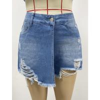 2025 europeo y americano nuevo verano casual temperamento lavado falda de pantalón rasgado azul claro pantalones cortos de mezclilla para mujer - details 1