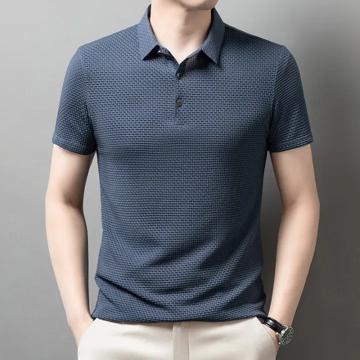Camiseta Polo de Sedosa de Seda de Hielo de Flor de Hueso Manga Corta, Sin Aros, Resistente a Arrugas, Nueva Moda de Verano - 1