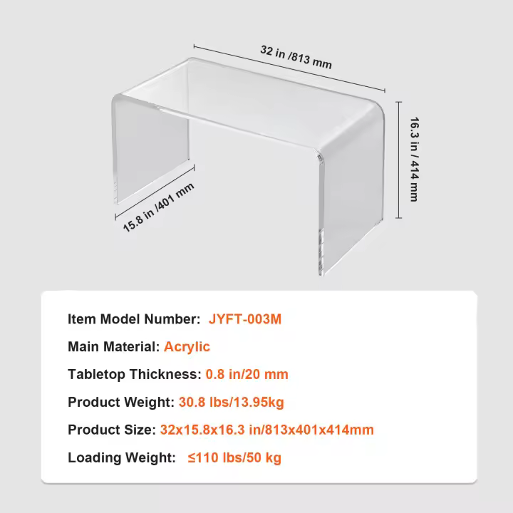 SucceBuy Mesa de acrílico, mesa auxiliar de Lucite transparente en forma de C para bebidas, comida, refrigerios en sala de estar, dormitorio, estudio - 1