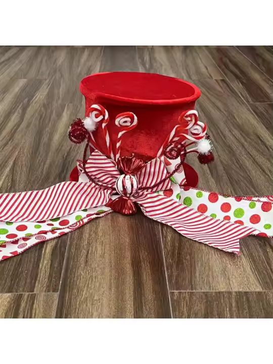 Decoraciones navideñas populares, sombrero de copa de árbol de Navidad, lazo de caramelo plegable compresible, estrella superior de árbol - 1