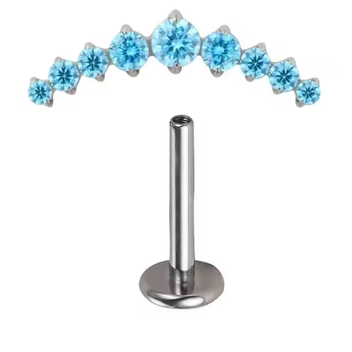 Pendientes de titanio G23 con rosca interna, superficie CZ de 9 pines, pendientes de cartílago tragus, pendientes de labio, joyería de perforación en espiral - 1
