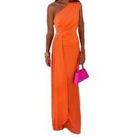 Ropa nueva de primavera 2025, vestido de mujer, hombro inclinado largo de Color sólido a la moda, violeta - details 2
