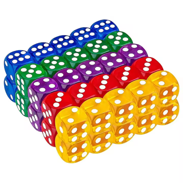 Paquete de 50 juegos de 6 caras translúcidos sólidos de 14mm para actividades, temas de casino, enseñanza de matemáticas - 1