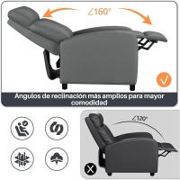 Sillón de Masaje Silla Relax Butaca Sofá Ajustable de Relajación con Función Reclinable para Sala de Estar y Dormitotio Gris - details 13