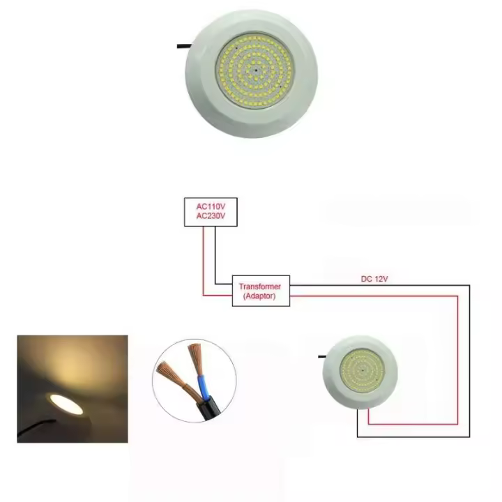 Luces LED RGB rellenas de piscinas de resina subacuáticas, IP68, PAR56, montadas en pared, 12W, 12V, utilizadas para fuentes en piscinas y - 1