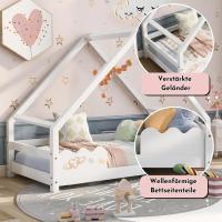 Cama casita cama infantil 90x200cm con protección anticaídas cama juvenil de madera en color blanco - details 1