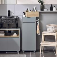 Mueble de baño tipo columna con 1 compartimento armario alto para baño, estanterías de baño con 1 cesto para ropa sucia - details 1