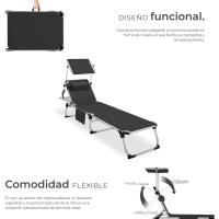Tumbona Jardín Exterior de Aluminio, Tumbona Plegable con Reposacabezas, Parasol y Bolsillo Lateral, Tumbona Playa Reclinable en 6 Posiciones, Tumbona Piscina Resistente a Intemperie - Gris - details 27