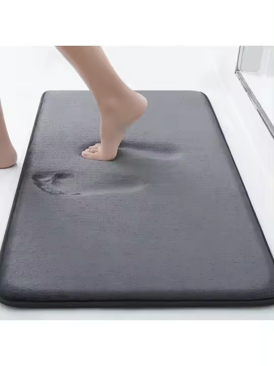 Alfombra absorbente de color sólido engrosada, alfombra de franela para baño, alfombra antideslizante para puerta de entrada de baño - 1