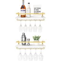 Juego de 2 estantes de Madera rústica para Botellas de Vino con suspensión de Vasos, diseño de Plantas Modernas con Soporte de Almacenamiento para exhibición de Vino, para Cocina, Comedor, Bar - details 7
