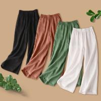 Pantalón de mujer de lino y algodón pantalón de pierna ancha ligero y suelto - details 1