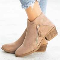 Botas Martin de ante para mujer, tacones gruesos, cremallera lateral, botas cortas de talla grande para mujer - details 2