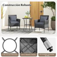 Conjunto Muebles de Jardín Ratán de 3 Piezas, 2 Sillas con Cojines y 1 Mesa de Vidrio Templado, Mesa y Sillas Terraza Terraza Patio Balcón (Beige) - details 12