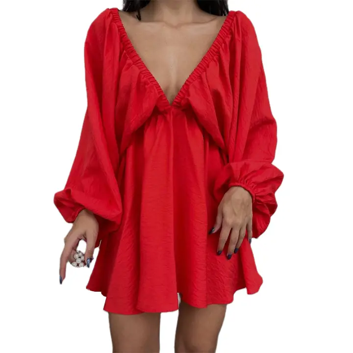 Moda casual para mujer, ds de manga larga con cuello en V, ds de manga mullida - 1