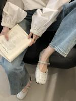 Xiaoxiangfeng remache Mary Jane zapatos nueva cabeza cuadrada boca poco profunda solo zapatos de fondo plano cinturón de una palabra zapatos pequeños de cuero - details 3