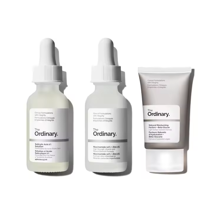 The Ordinary Collection Care Bundle Set para pieles grasas y propensas al acné: solución de ácido salicílico al 2%, niacinamida al 10% de zinc al 1%, natural - 1